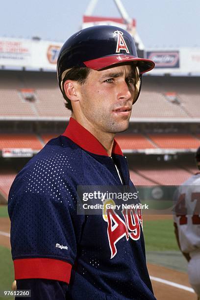 John Orton of the California Angels looks on before the game against the Chicago White Sox at Anaheim Stadium on September 15, 1991 in Anaheim,...