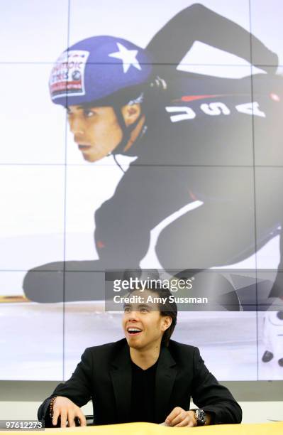 Olympic skater Apolo Anton Ohno attends a meet and greet at the Official New York City Information Center on March 10, 2010 in New York City.