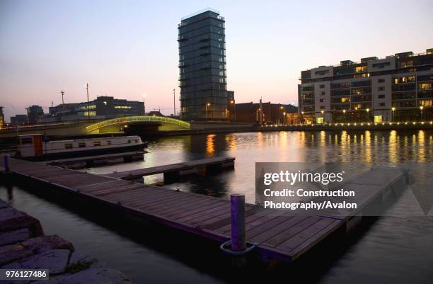 Grand Canal Docks and the Alto Vetro residential apartment high-rise at dusk, Feb 2008.