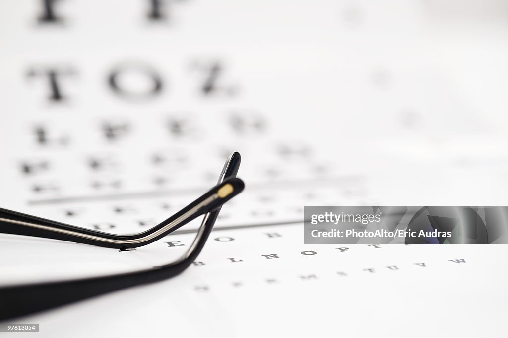 Glasses on eye chart, cropped