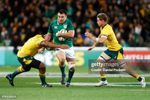 Niall Scannell of Ireland runs with the ball during the International test match between the Australian Wallabies and Ireland at AAMI Park on June...