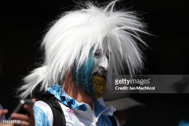 Argentina n fans are seen during the 2018 FIFA World Cup Russia group D match between Argentina and Iceland at Spartak Stadium on June 16, 2018 in...