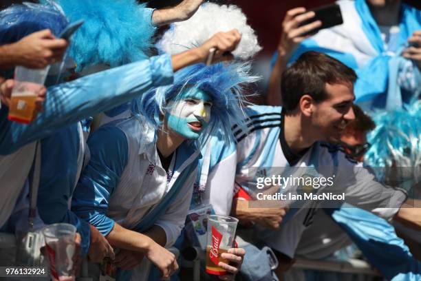 Argentina n fans are seen during the 2018 FIFA World Cup Russia group D match between Argentina and Iceland at Spartak Stadium on June 16, 2018 in...