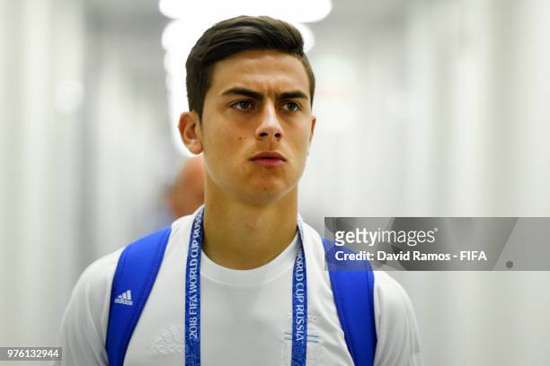 Paulo Dybala of Argentina arrives at the stadium prior to the 2018 FIFA World Cup Russia group D match between Argentina and Iceland at Spartak...