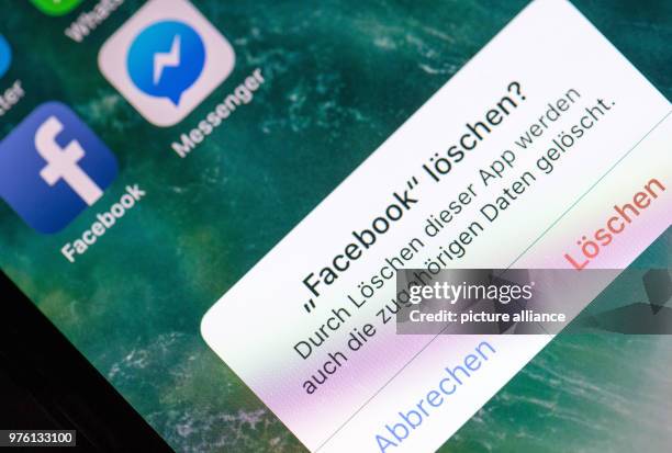 June 2018, Germany, Berlin: The question 'Delete Facebook?' appears on the screen of a smartphone in German. Photo: Fabian Sommer/dpa