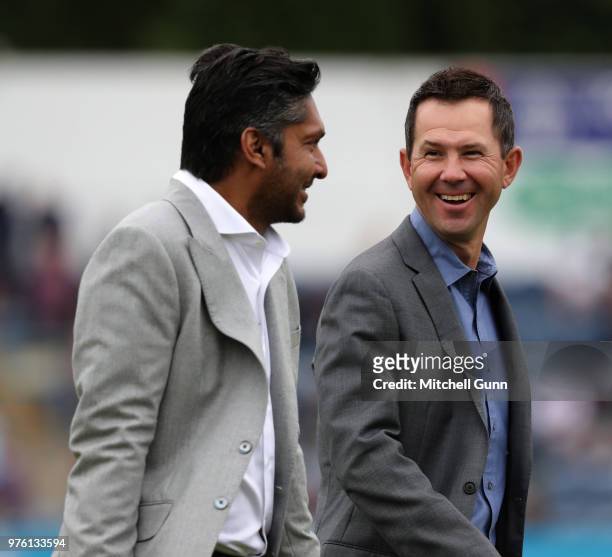 Former players Kumar Sangakara and Ricky Ponting during the 2nd Royal London One day International match between England and Australia at Sophia...