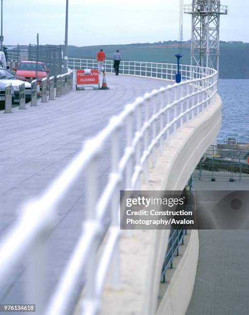 Footpath closure during renovation of Tinside swimming pool Plymouth Hoe, Plymouth, United Kingdom.