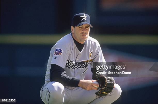 Darryl Kile of the Houston Astros looks on during the game against the St. Louis Cardinals at Busch Stadium on April 14, 1997 in St. Louis, Missouri.