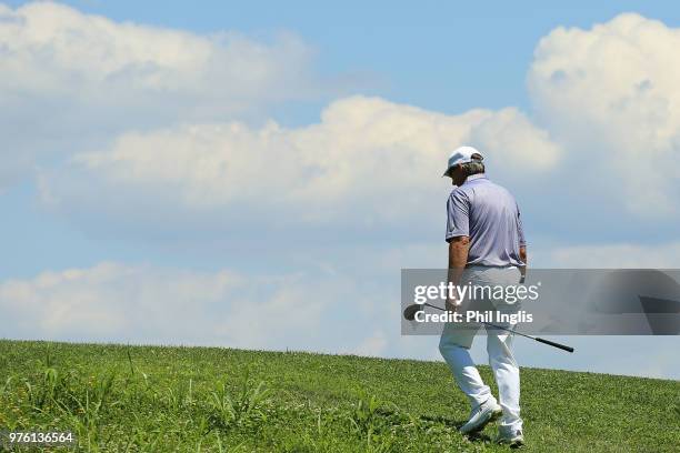 Barry Lane of England in action during the second round of the 2018 Senior Italian Open presented by Villaverde Resort played at Golf Club Udine on...