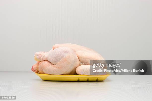 food concept, raw whole chicken on polystyrene tray - chicken meat 個照片及圖片檔