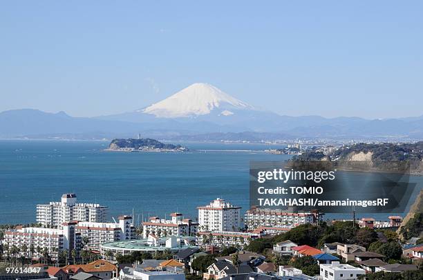 mt. fuji seen from enoshima island, zushi, kanagawa prefecture, japan - zushi kanagawa stock pictures, royalty-free photos & images