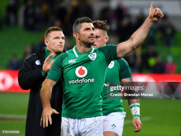 Melbourne , Australia - 16 June 2018; Rob Kearney of Ireland salutes the Irish supporters after the 2018 Mitsubishi Estate Ireland Series 2nd Test...