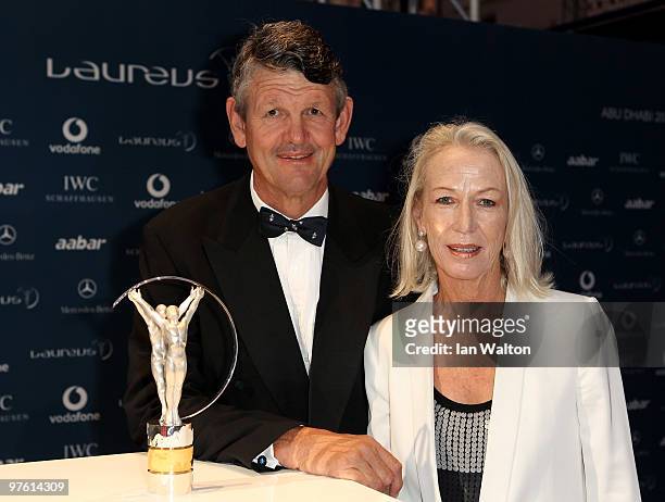 Morne du Plessis and guest arrive at the Laureus World Sports Awards 2010 at Emirates Palace Hotel on March 10, 2010 in Abu Dhabi, United Arab...