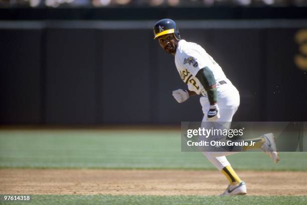 Tony Phillips of the Oakland Athletics runs the bases during a game in the 1989 season at Oakland-Alameda County Coliseum in Oakland, California.