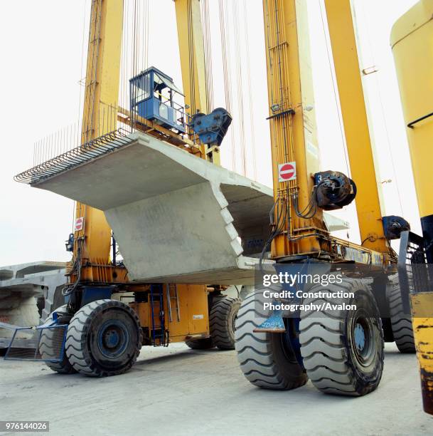 Lifting box girder section on A13 viaduct London.