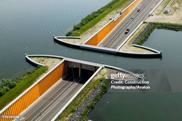 Aqueduct in the Veluwe Lake between the mainland and the Flevopolder , Holland.