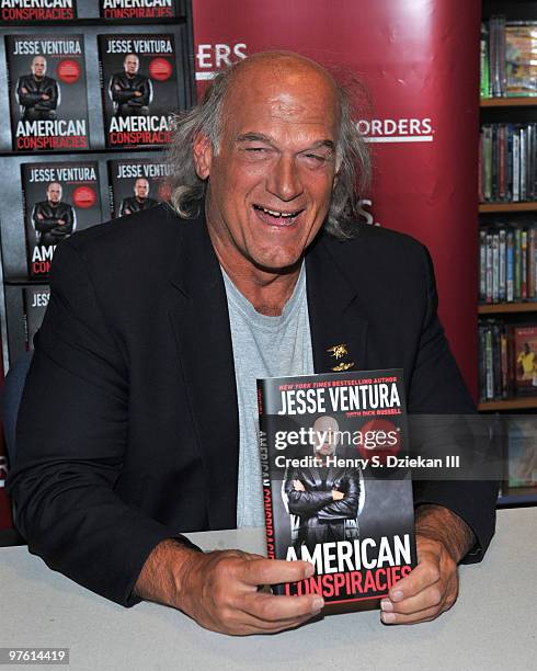 Governor Jesse Ventura promotes "American Conspiracies" at Borders Wall Street on March 10, 2010 in New York City.