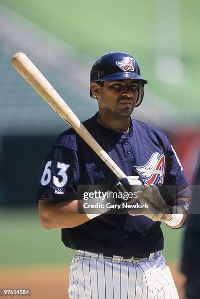 Bengie Molina of the Anaheim Angels looks on during the game against the Boston Red Sox at Edison International Field on August 7, 1999 in Anaheim,...