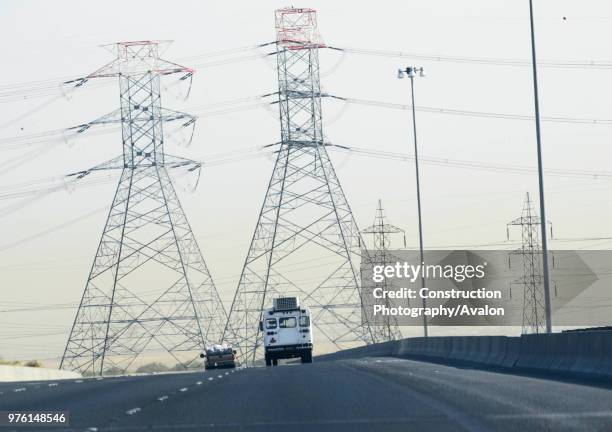 Electricity Pylons, motorway, Jordan.