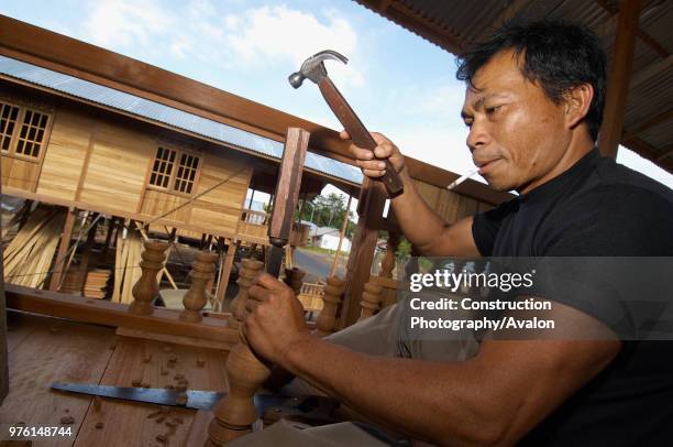 Indonesia, North Sulawesi, near Bitung, Wooden houses factory, Theses houses ares sold as kit abroad.