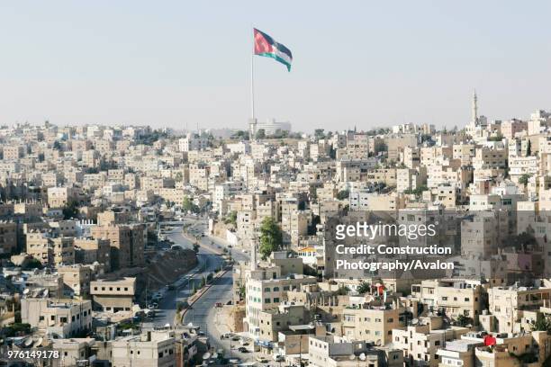 Old Town Amman, with Jordan Flag flying, Jordan.