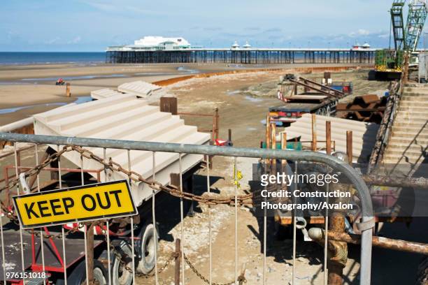 Construction site on Blackpool promenade, Lancashire, UK.