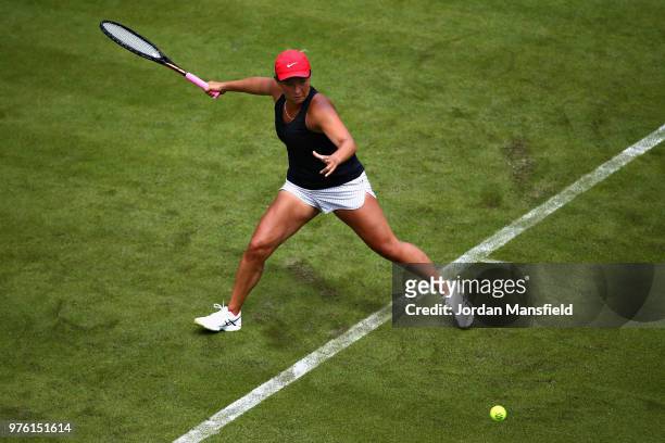 Tara Moore of Great Britain in action during Day One of the Nature Valley Classic at Edgbaston Priory Club on June 16, 2018 in Birmingham, United...