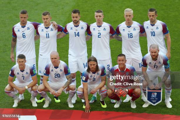 Iceland team line up ahead of the 2018 FIFA World Cup Russia group D match between Argentina and Iceland at Spartak Stadium on June 16, 2018 in...