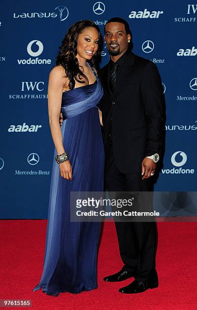 Sanya Richards and boyfriend Aaron Ross arrives at the Laureus World Sports Awards 2010 at Emirates Palace Hotel on March 10, 2010 in Abu Dhabi,...