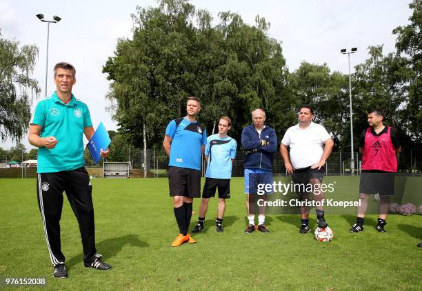 Stephan Howaldt, DFB coach leads a training session during the DFB-Elite-Youth Coach-Training-Workshop at Sportschule Kaiserau on June 16, 2018 in...