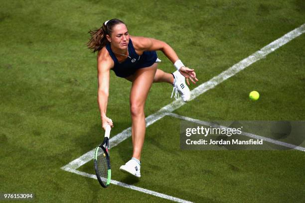 Kateryna Bondarenko of Ukraine in action during Day One of the Nature Valley Classic at Edgbaston Priory Club on June 16, 2018 in Birmingham, United...