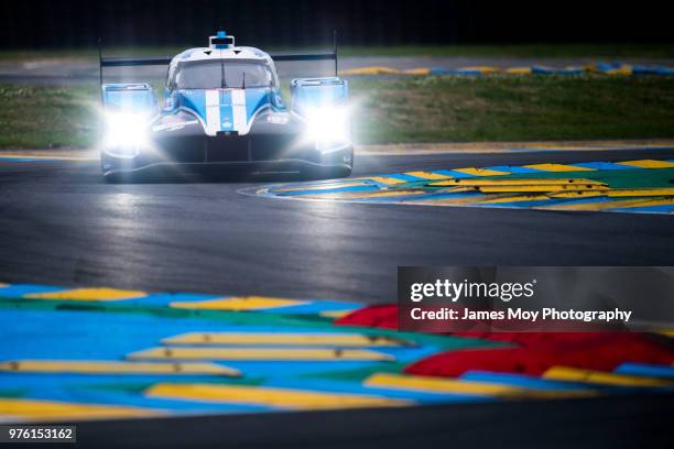 The CEFC TRSM Racing, Ginetta G60-LT-P1 Mecachrome of Oliver Rowland, Alex Brundle, and Oliver Turvey drives during a qualifying session for the Le...