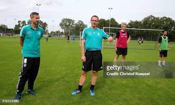 M Markus Nadler, DFB manager coach education and Maik Halemeier, DFB coach are seen during the DFB-Elite-Youth Coach-Training-Workshop at Sportschule...