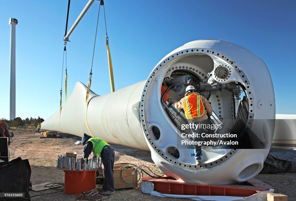 Wind turbine construction near Mountainair, New Mexico, USA