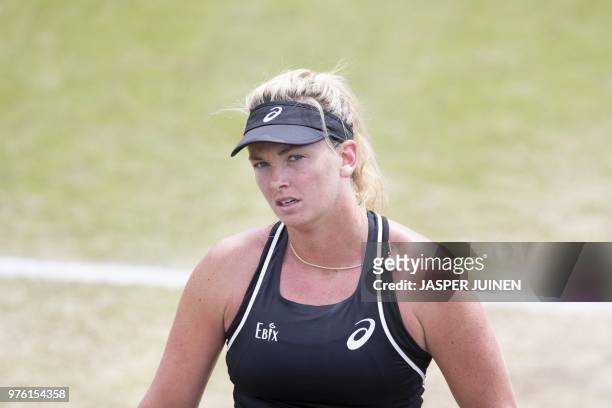 CoCo Vandeweghe reacts after loosing from Aleksandra Krunic of Serbia during the semi final of the women's single match at the Libema Open Tennis...
