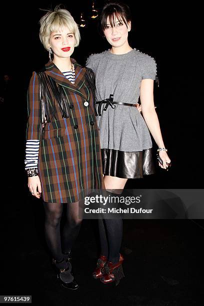 Pixie Geldof and Daisy Lowe attend the Louis Vuitton Ready to Wear show as part of the Paris Womenswear Fashion Week Fall/Winter 2011 at Cour Carree...