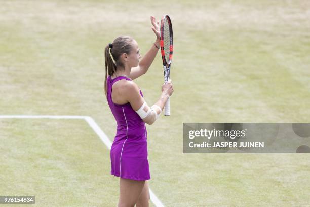 Aleksandra Krunic of Serbia reacts after winning against US CoCo Vandeweghe during the semi final of the women's single match at the Libema Open...