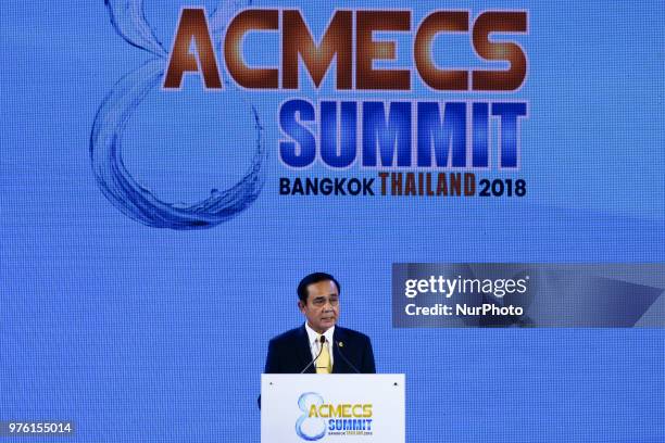 Thailands Prime Minister Prayut Chan-o-cha delivers a speech during the opening ceremony of the 8th Ayeyawady Chao Phraya Mekong Economic Cooperation...