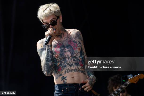 May 2018, Germany, Nuremberg: Singer of the US alternative rock band The Neighbourhood standing on stage at the open air festival 'Rock im Park'....