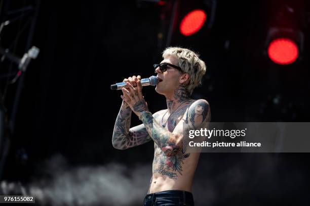 May 2018, Germany, Nuremberg: Singer of the US alternative rock band The Neighbourhood standing on stage at the open air festival 'Rock im Park'....