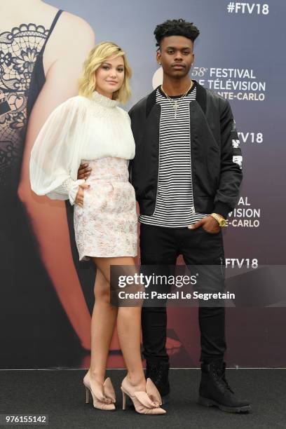 Olivia Holt and Aubrey Joseph from the serie "Cloak and Dagger" attend a photocall during the 58th Monte Carlo TV Festival on June 16, 2018 in...