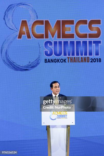 Thailands Prime Minister Prayut Chan-o-cha delivers a speech during the opening ceremony of the 8th Ayeyawady Chao Phraya Mekong Economic Cooperation...