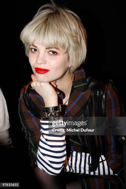 Pixie Geldof attends the Louis Vuitton Ready to Wear show as part of the Paris Womenswear Fashion Week Fall/Winter 2011 at Cour Carree du Louvre on...