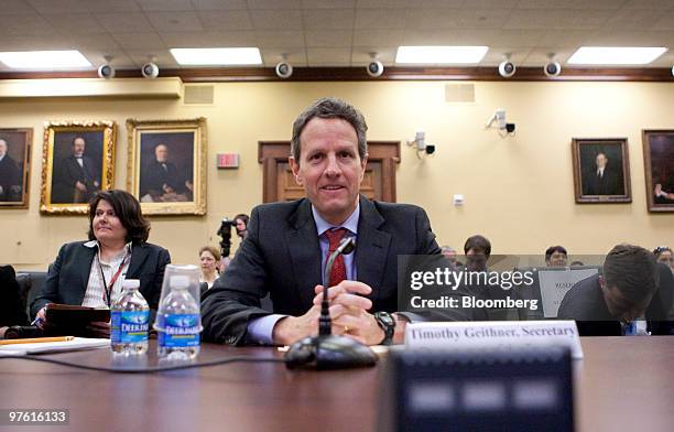 Timothy Geithner, U.S. Treasury secretary, arrives to a House Appropriations hearing in Washington, D.C., U.S., on Wednesday, March 10, 2010....