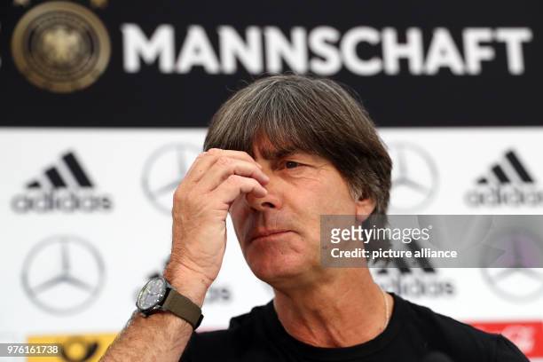 June 2018, Italy, Eppan: Soccer, National Team of Germany, Press conference on the nomination of the 23-members of the final German squad for the...