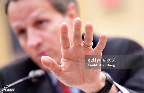 Timothy Geithner, speaks at a House Appropriations hearing in Washington, D.C., U.S., on Wednesday, March 10, 2010. Geithner said the U.S. Economy...