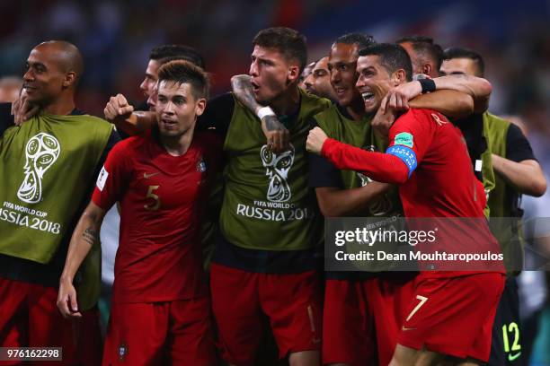 Cristiano Ronaldo of Portugal celebrates with team mates after scoring his team's second goal of the match during the 2018 FIFA World Cup Russia...