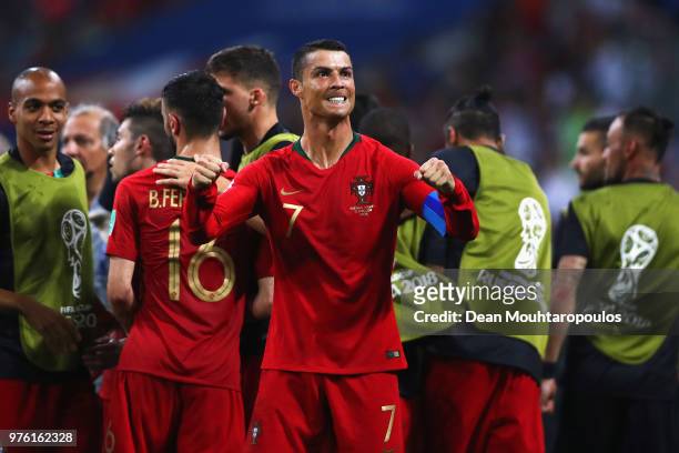 Cristiano Ronaldo of Portugal celebrates with team mates after scoring his team's second goal of the match during the 2018 FIFA World Cup Russia...