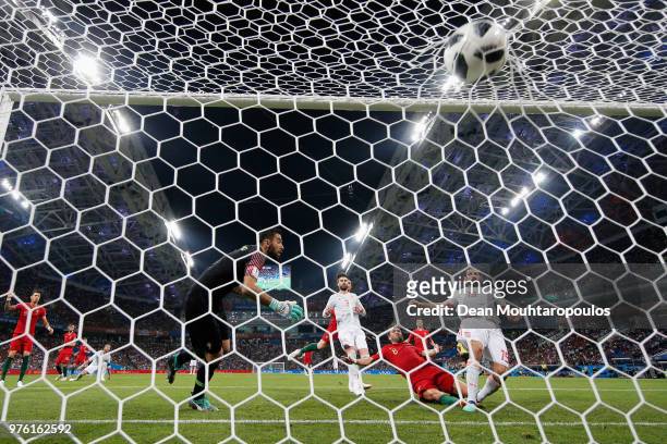 Diego Costa of Spain scores his team's second goal past Rui Patricio of Portugal during the 2018 FIFA World Cup Russia group B match between Portugal...