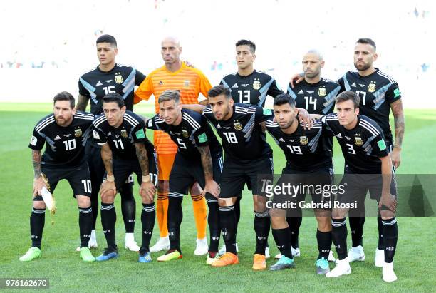 Argentina team lines up during the 2018 FIFA World Cup Russia group D match between Argentina and Iceland at Spartak Stadium on June 16, 2018 in...